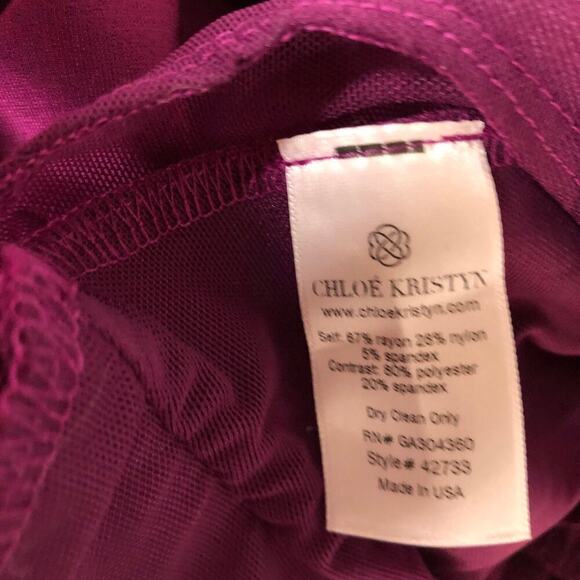 Chloe Kristyn Tisha Bodysuit Pleated One Shoulder Mesh Thong Magenta NWT Medium - Picture 6 of 8
